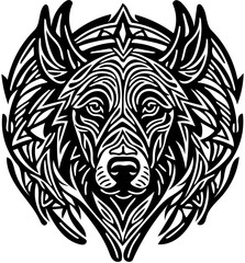 Black and white dog head tribal tattoo, tribal logo, vector illustration, 