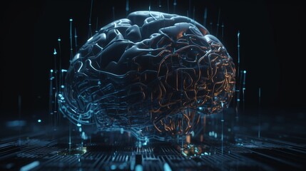 3D rendering of artificial intelligence concept with human brain and circuit board.GenerativeAi