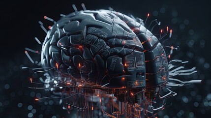 3D rendering of artificial intelligence concept with human brain and circuit board.GenerativeAi