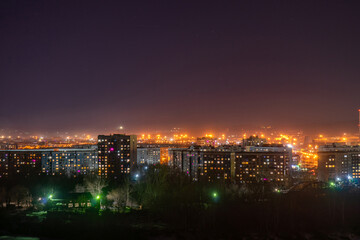 Lights of the night city. Novokuznetsk at night from the observation deck.