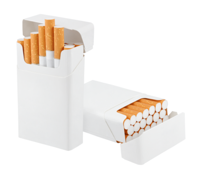 Open pack of cigarettes isolated on transparent background