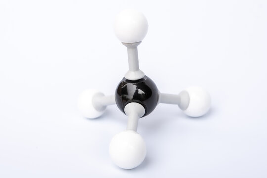 Methane molecular structure isolated on white background. Chemical formula is CH4 Chemistry molecule model for education on white background