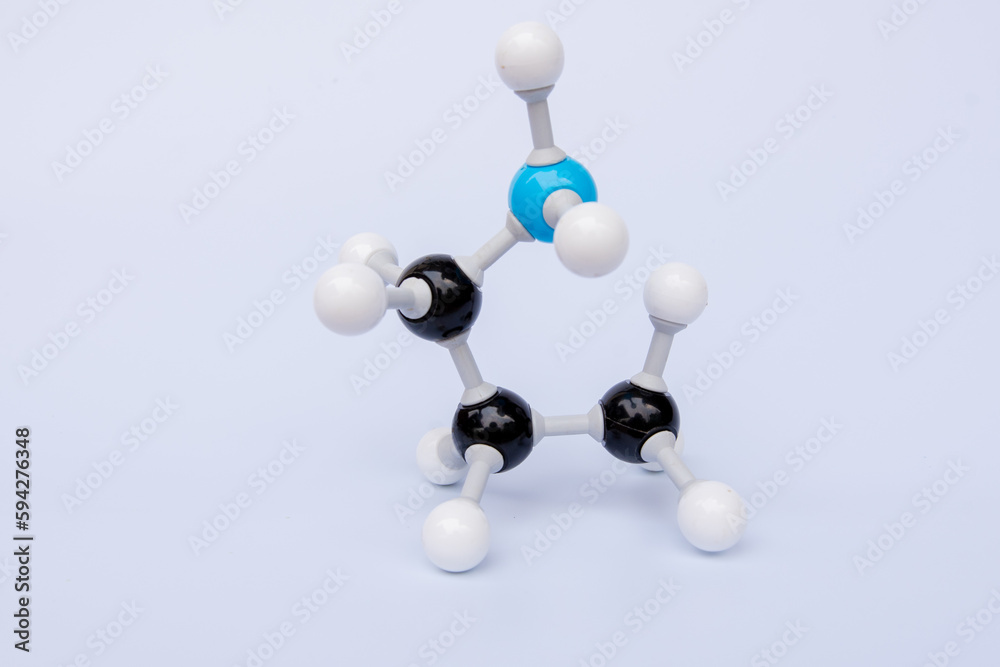 Wall mural propanamine molecular structure isolated on white background. chemical formula is c3h7nh2, chemistry