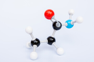 Propanamide molecular structure isolated on white background. Chemical formula is C2H5CONH2, Chemistry molecule model for education on white background