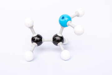 Ethanamine molecular structure isolated on white background. Chemical formula is C2H5NH2, Chemistry molecule model for education on white background