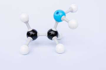 Ethanamine molecular structure isolated on white background. Chemical formula is C2H5NH2, Chemistry molecule model for education on white background