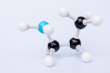 Propanamine  molecular structure isolated on white background. Chemical formula is C3H7NH2, Chemistry molecule model for education on white background