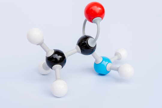 Ethanamide molecular structure isolated on white background. Chemical  formula is CH3CONH2,, Chemistry molecule model for education on white background