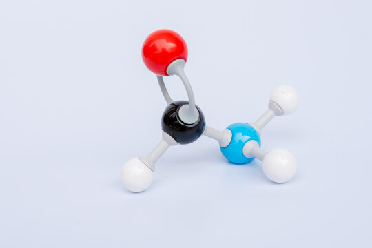 Mathanamide molecular structure isolated on white background. Chemical formula is HCONH2, Chemistry molecule model for education on white background