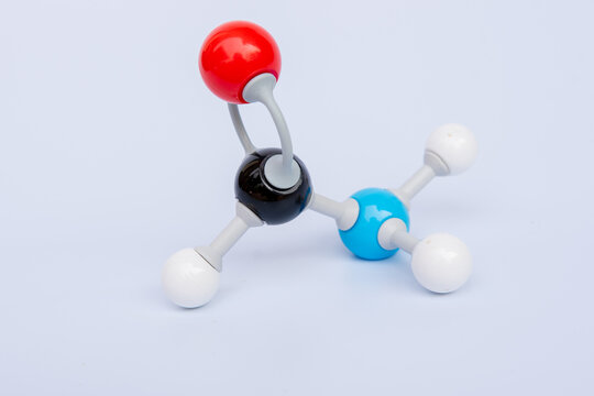 Mathanamide molecular structure isolated on white background. Chemical formula is HCONH2, Chemistry molecule model for education on white background