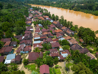 Aerial view of the village next to the yellow river