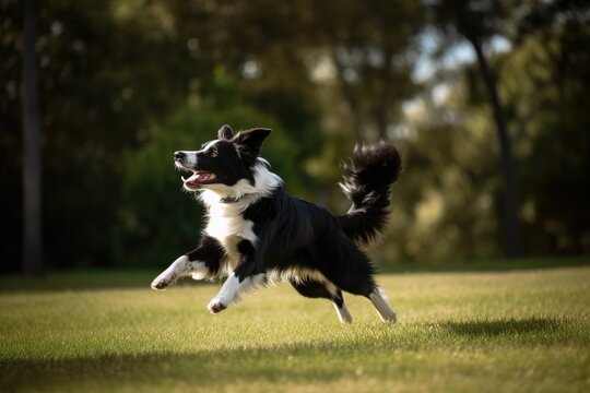 Border collie dog running in the park. Selective focus. Generative AI