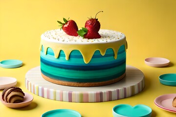 one single pastel cake with strawberries