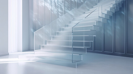 A creative 3D background with a translucent glass staircase