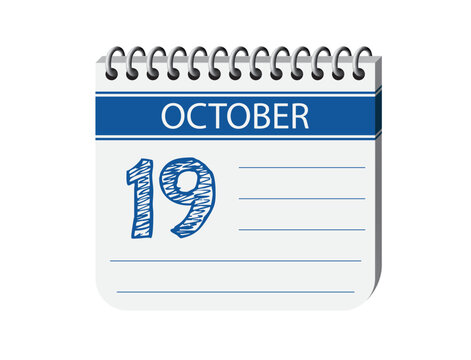 19 october calendar notebook page vector. 3d one day calendar date, appointment, event reminder illustration. Abstract three dimensional daily date appointment, agenda, event calendar.
