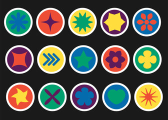 Y2K minimalist geometric elements, abstract forms. Simple star and flower shape, basic form, trendy modern graphic