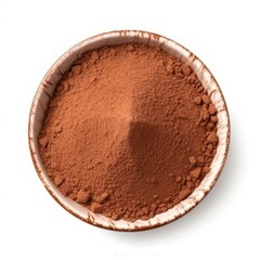 Cocoa powder in white bowl isolated on white. Ingredient, recipe, chocolat. 