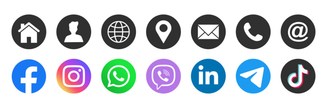 Connect Icons.Contact us icon set.Contact and Communication Icons.Set of Communication icon.Set of Social media icon:Facebook,Instagram, Twitter, Youtube,Whatsapp.Set of Icons for social networking .