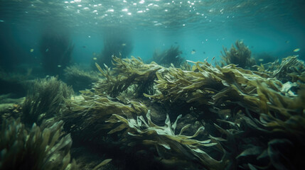 Fototapeta na wymiar laminaria sea kale ocean reef underwater sea with Generative AI Technology