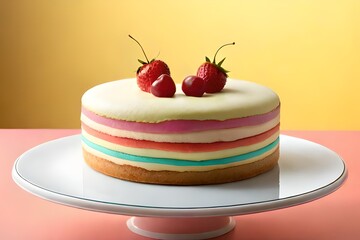 one single pastel cake with strawberries