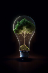 Tree in lightbulb business green concept. Ai generated.