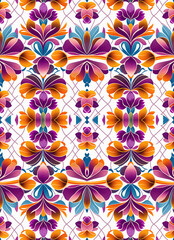 Fototapeta na wymiar Wallpaper of pink flowers design for decorative rapport. Pattern of abstract floral orchids shapes in white background for tapestries, prints. Generative AI