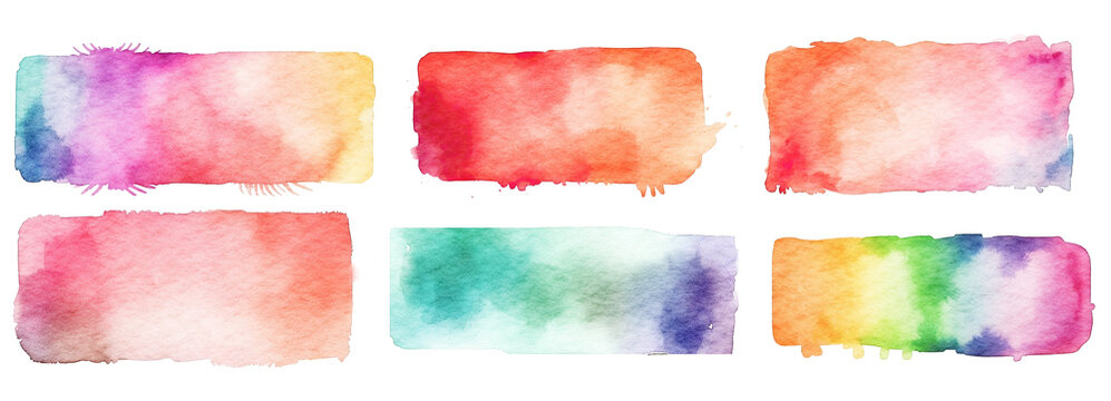 Watercolor banner collection isolated on transparent white background.