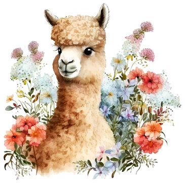 Head Baby Llama with flowers