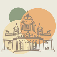 Saint Isaac's Cathedral in St. Petersburg, Russia. Hand drawn sketch in the style of an ancient engraving