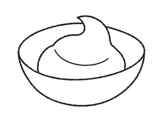小皿に入ったマヨネーズのベクター線画イラスト