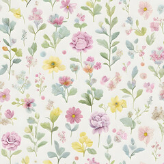 seamless floral pattern,nostalgic childhood garden pattern with soft pastel colors and delicate details, rendered , Ai generated 