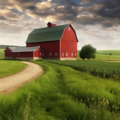 Red barn in a meadow ai, ai generative, illustration