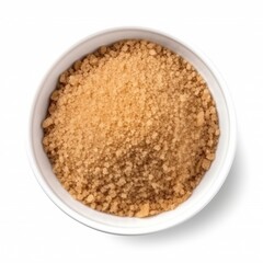 Brown suggar in white bowl, isolated on white background. Ingredient, recipe, dessert.