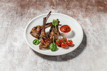 Grilled rack of lamb with vegetables