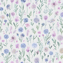 nostalgic Meadow At Night seamless pattern with soft pastel colors and delicate details, rendered on a white background , Ai generated 