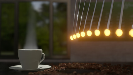 In a moody café, the steam that smells of coffee and the beautiful pendulum repeat the amplitude.