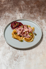 Homemade pancakes with ham