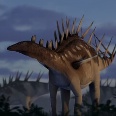 Kentrosaurus scene sunset