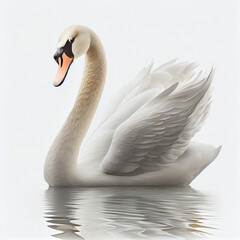 a serene swan floating with its reflection clear on a white surface