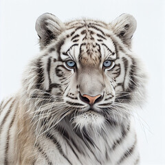 tiger in a playful pose highlighting its agility and detailed stripes on white