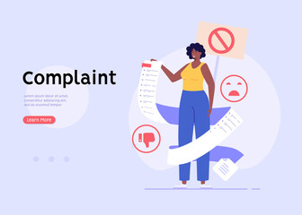 User filling complaint form. Client giving negative feedback at rating scale. Concept of bad review, negative feedback, complaint, dislike. Bad user experience. Vector illustration flat design