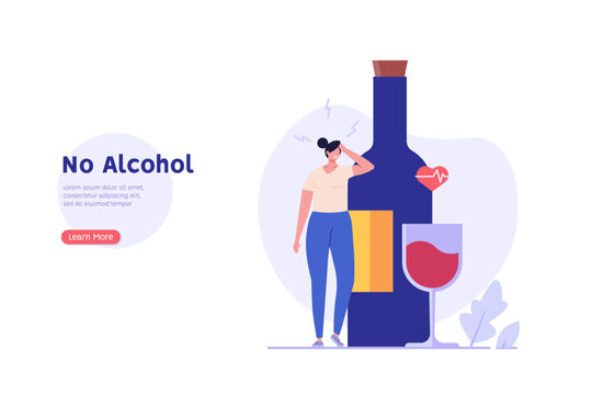 Stop drinking illustration. Healthy people refuse alcoholic drinks. Concept of alcohol addiction, sober, healthy lifestyle without alcohol. Vector flat cartoon design for web banners
