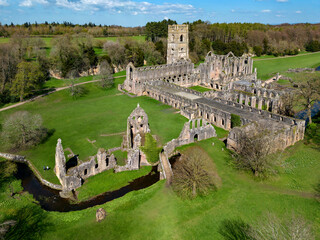 Aerial view of Fountains Abbey near Ripon in North Yorkshire in the northeast of England