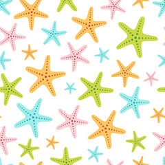 Fototapeta na wymiar vector seamless pattern with cute colored starfishes