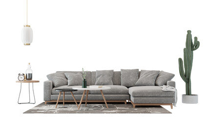 Interior furniture set 3D render. Living room house floor template background mockup design , isolated on transparent background