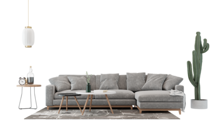 Interior furniture set 3D render. Living room house floor template background mockup design , isolated on transparent background