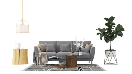 Interior furniture set 3D render. Living room house floor template background mockup design ,...