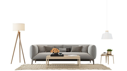 Interior furniture set 3D render. Living room house floor template background mockup design , isolated on transparent background