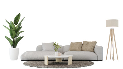 Interior furniture set 3D render. Living room house floor template background mockup design , isolated on transparent background