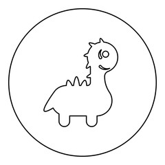 Funny dragon cute character dinosaur dino icon in circle round black color vector illustration image outline contour line thin style
